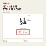Maßbild Titanium Strength RB900 TFT Liegeergometer Performance Series: Stellfläche 167 × 68 cm, Höhe 130 cm