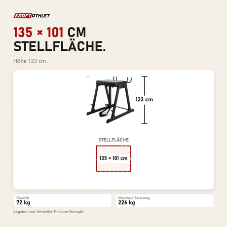 Maßbild Titanium Strength Reverse Hyper Extension RH226: Stellfläche 135 × 101 cm, Höhe 123 cm