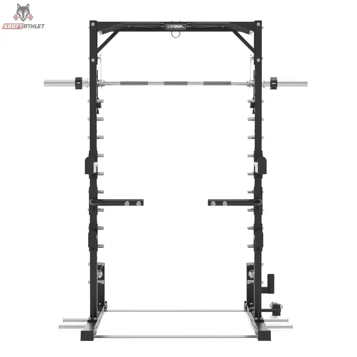 Titanium Strength RM20 Multipower und Rack – Frontansicht mit Klimmzugstange und Führungsstange