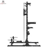Titanium Strength RM20 Multipower und Rack – Seitenansicht mit Kabelzug, Scheibenhaltern und Bodenrahmen