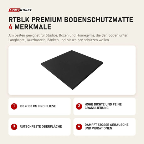 Titanium Strength RTBLK Premium Bodenschutzmatte mit 4 Merkmalen: 100 × 100 cm pro Fliese, Hohe Dichte und feine Granulierung, Rutschfeste Oberfläche, Dämpft Stöße Geräusche und Vibrationen