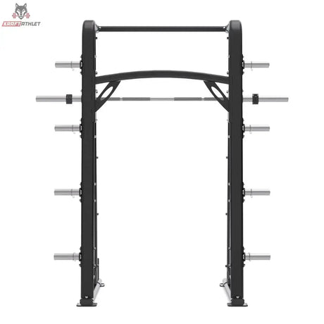Titanium Strength RXS Multipower mit Multilevel-Rack: Multilevel-Rack in Frontansicht mit Scheibenhornen, ohne Langhantel