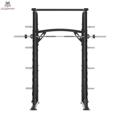Titanium Strength RXS Multipower mit Multilevel-Rack: Multilevel-Rack in Frontansicht mit Langhantel