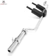 Titanium Strength Safety Squat Bar in Chrom, Schrägansicht mit Schulterpolstern und Griffen