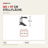Maßbild Titanium Strength SC250 Kniebeugenmaschine 3 in 1: Stellfläche 165 × 117 cm, Höhe 168 cm