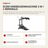 Titanium Strength SC250 Kniebeugenmaschine 3 in 1 mit 4 Merkmalen: 3 Übungen, Start- und Endposition verstellbar, Runder Wadenblock, Plattform mit Diamantmuster
