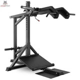 Titanium Strength SC250 Kniebeugenmaschine 3 in 1, Schrägansicht in Schwarz ohne Hantelscheiben mit Plattform und Schulterpolstern