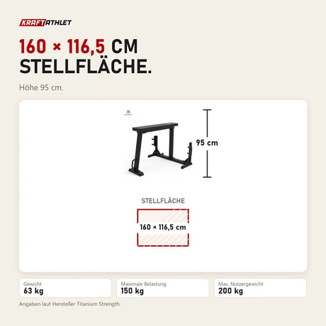 Maßbild Titanium Strength Seal Row Bench Chinesische Ruderbank: Stellfläche 160 × 116,5 cm, Höhe 95 cm