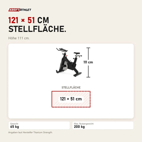 Maßbild Titanium Strength SP1 Indoor Cycle: Stellfläche 121 × 51 cm, Höhe 111 cm