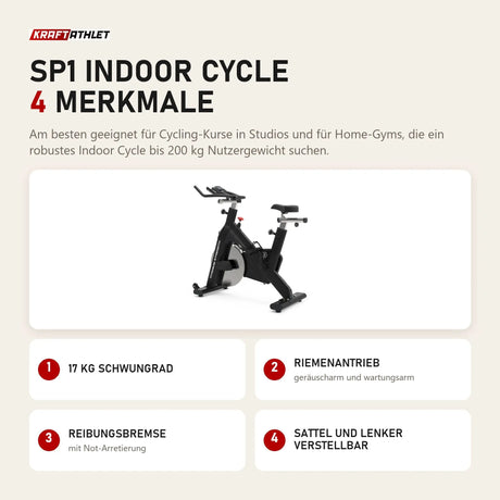 Titanium Strength SP1 Indoor Cycle mit 4 Merkmalen: 17 kg Schwungrad, Riemenantrieb, Reibungsbremse, Sattel und Lenker verstellbar