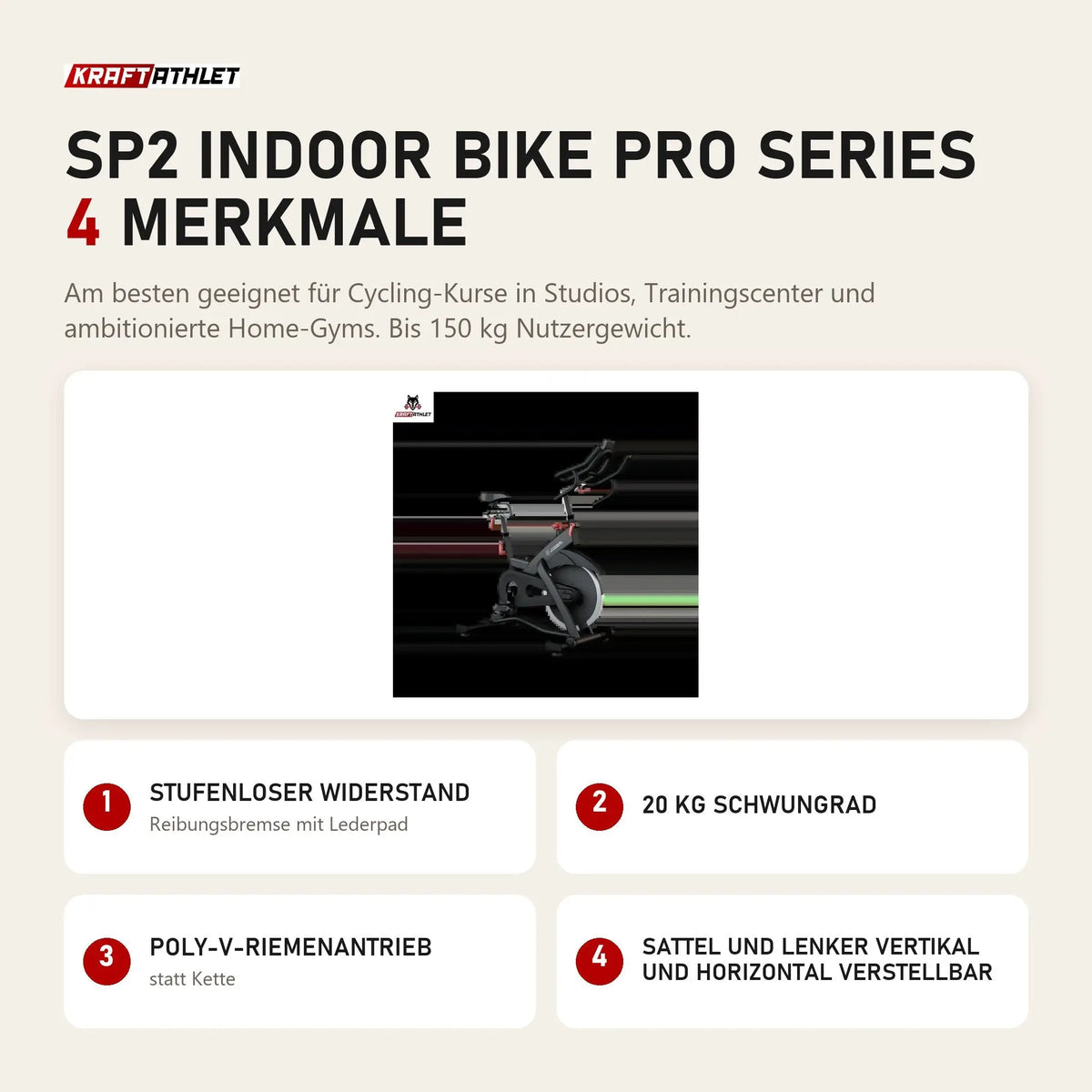 Titanium Strength SP2 Indoor Bike Pro Series mit 4 Merkmalen: Stufenloser Widerstand, 20 kg Schwungrad, Poly-V-Riemenantrieb, Sattel und Lenker vertikal und horizontal verstellbar