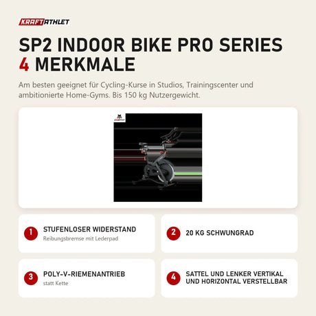 Titanium Strength SP2 Indoor Bike Pro Series mit 4 Merkmalen: Stufenloser Widerstand, 20 kg Schwungrad, Poly-V-Riemenantrieb, Sattel und Lenker vertikal und horizontal verstellbar