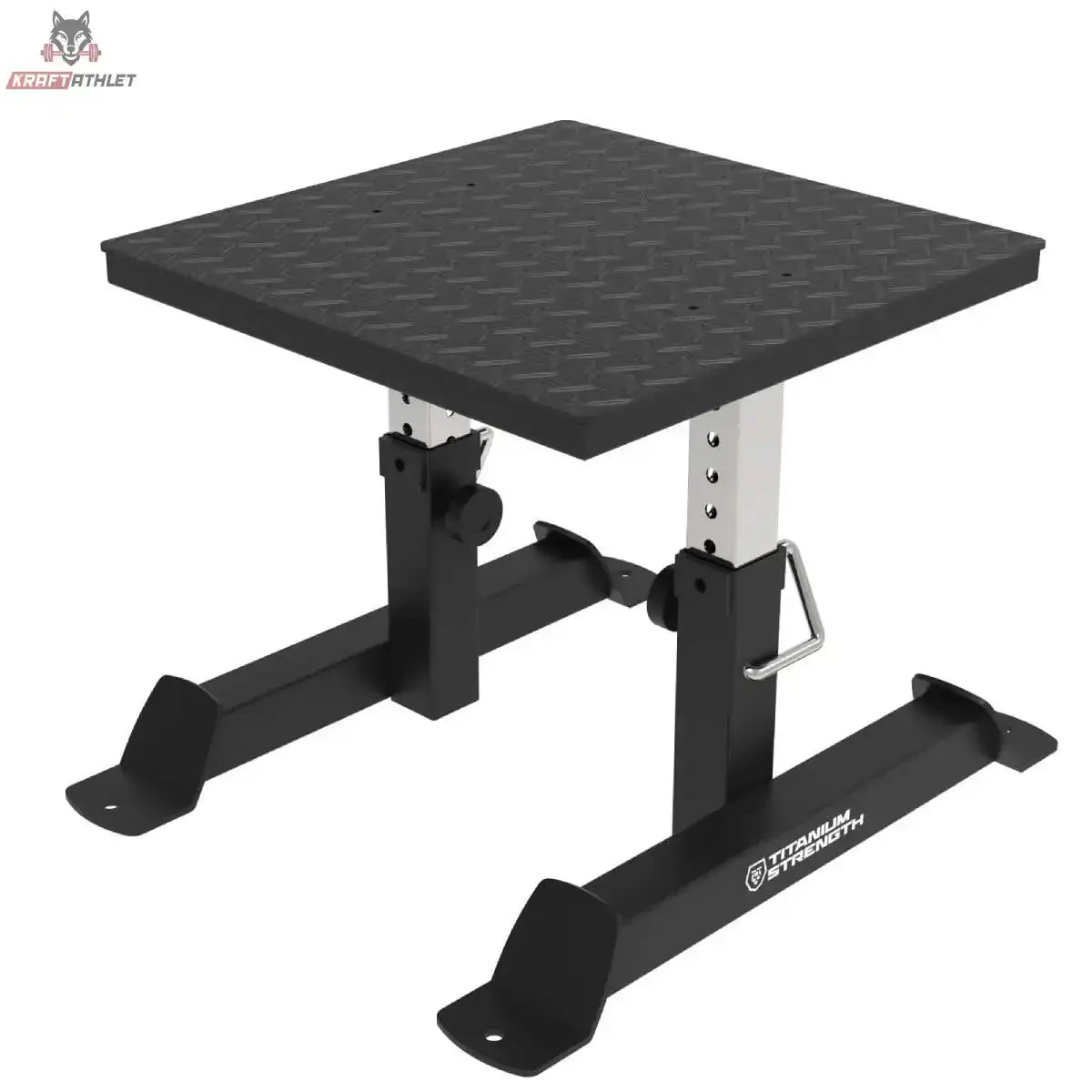Titanium Strength SQBX Höhenverstellbare Plyo/Squat-Box in Seitenansicht mit ausgezogenen Standbeinen
