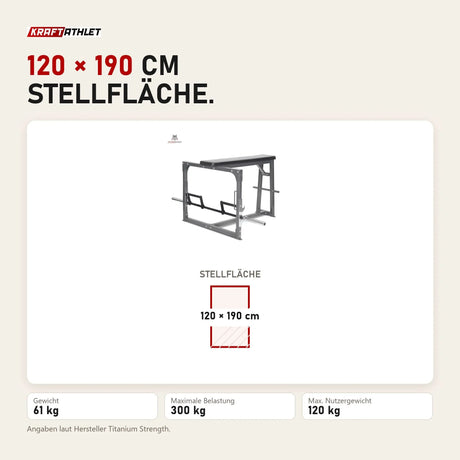 Maßbild Titanium Strength SRC90 Seal Row Bench inkl. Stange: Stellfläche 120 × 190 cm
