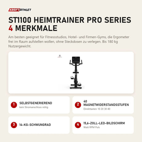 Titanium Strength ST1100 Heimtrainer Pro Series mit 4 Merkmalen: Selbstgenerierend, 40 Magnetwiderstandsstufen, 14-kg-Schwungrad, 15,6-Zoll-LED-Bildschirm