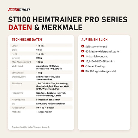 Technische Daten und Merkmale von Titanium Strength ST1100 Heimtrainer Pro Series als Tabelle