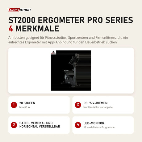 Titanium Strength ST2000 Ergometer Pro Series mit 4 Merkmalen: 20 Stufen, Poly-V-Riemen, Sattel vertikal und horizontal verstellbar, LED-Monitor