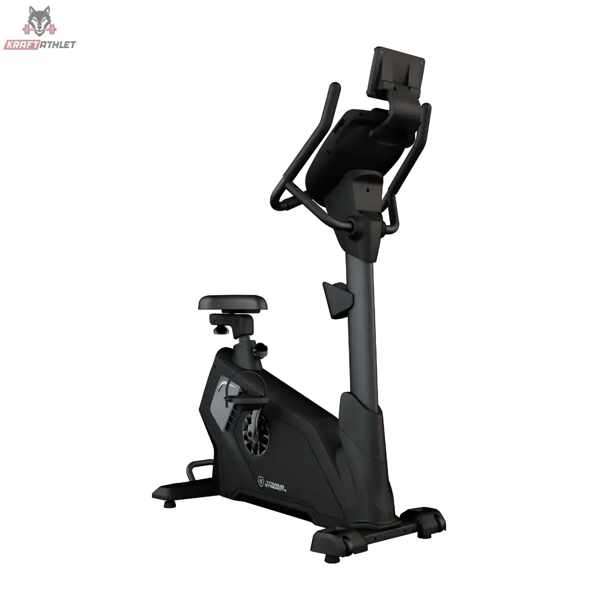 Titanium Strength ST2000T Ergometer mit Touchscreen: Schrägansicht von links mit Touchscreen und Sattel