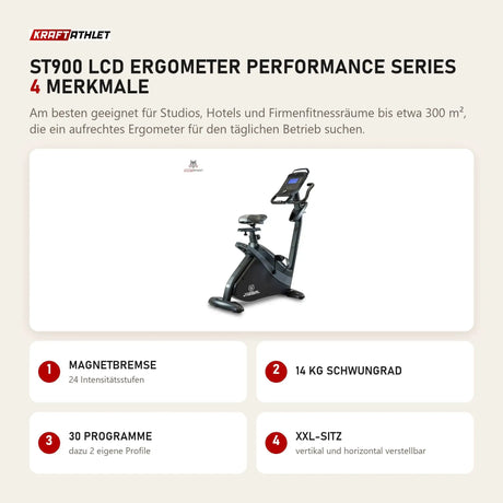Titanium Strength ST900 LCD Ergometer Performance Series mit 4 Merkmalen: Magnetbremse, 14 kg Schwungrad, 30 Programme, XXL-Sitz
