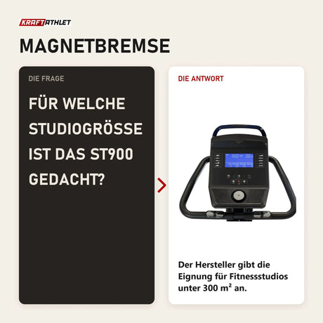 Frage und Antwort zu Titanium Strength ST900 LCD Upright-Ergometer Performance Series: Für welche Studiogröße ist das ST900 gedacht?