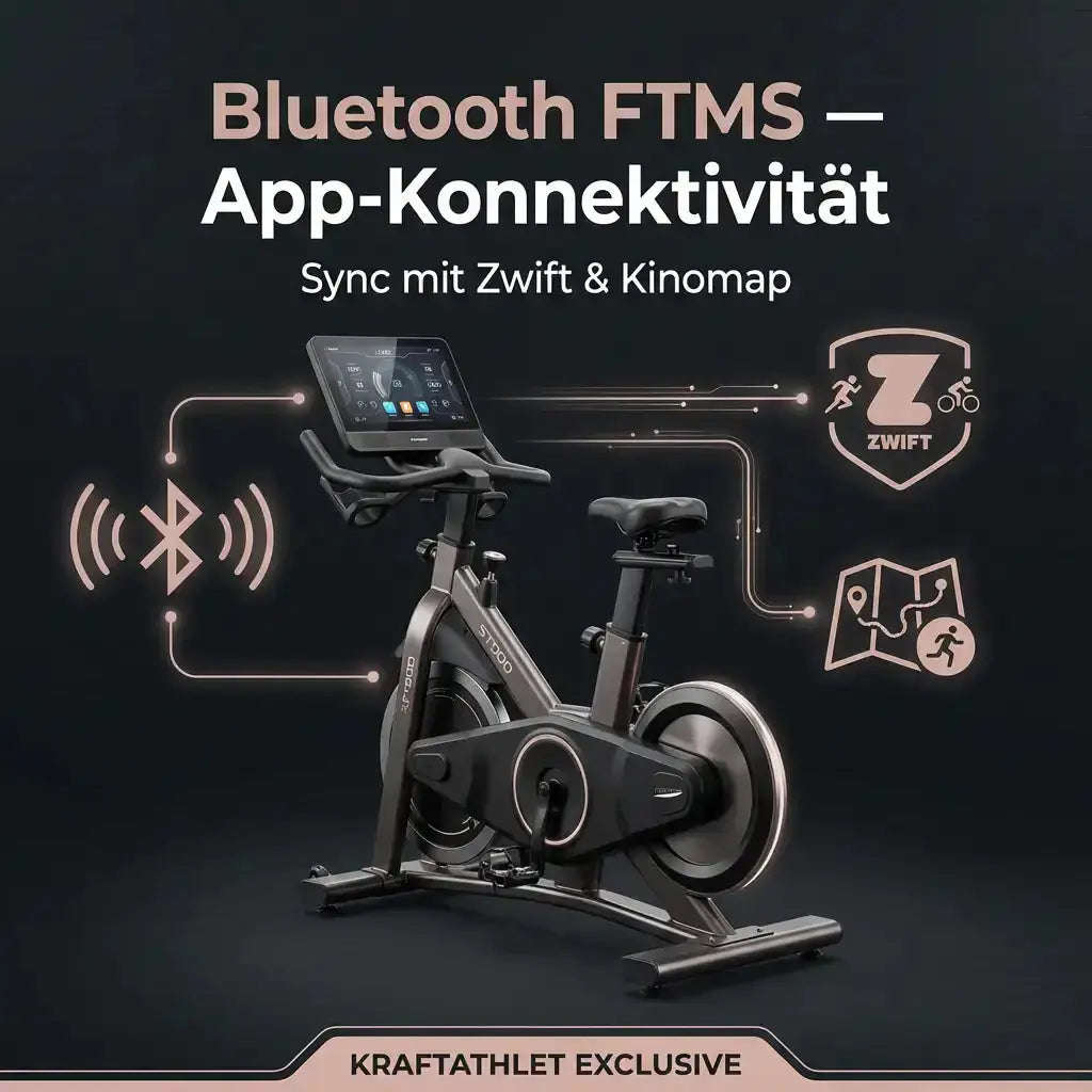 Titanium Strength ST900 LCD Upright-Ergometer Performance Series – Grafik zur Bluetooth-Verbindung mit Trainings-Apps
