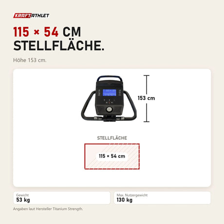 Maßbild Titanium Strength ST900 LCD Upright-Ergometer Performance Series: Stellfläche 115 × 54 cm, Höhe 153 cm