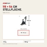 Maßbild Titanium Strength ST900 TFT Heimtrainer mit 10-Zoll-Touchscreen: Stellfläche 115 × 54 cm, Höhe 153 cm