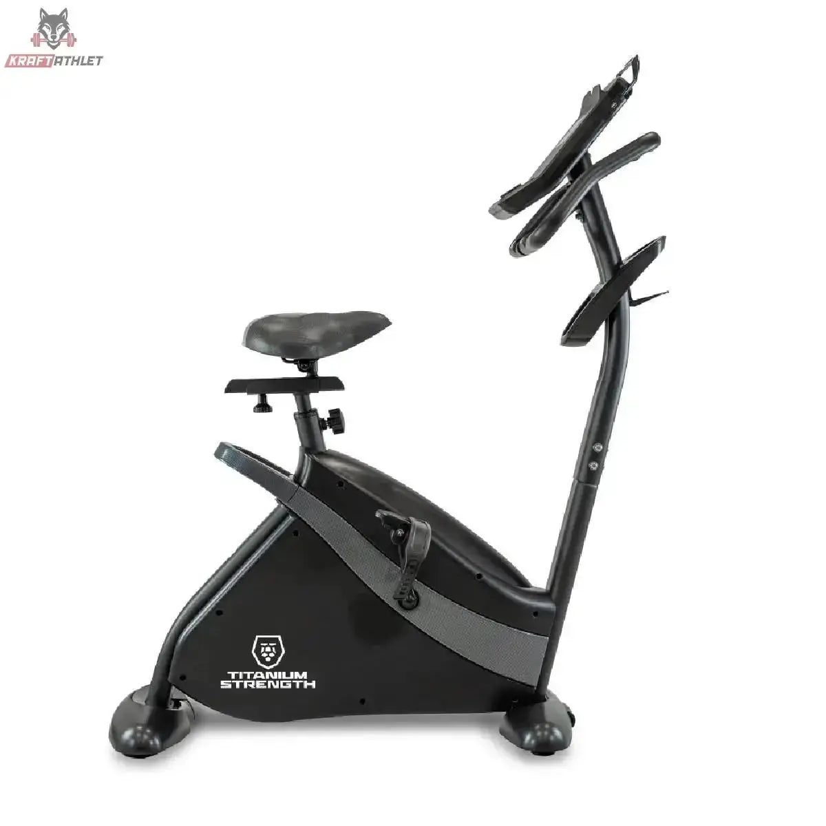 Titanium Strength ST900 TFT Heimtrainer mit 10-Zoll-Touchscreen in Seitenansicht mit Rahmen und Pedalen