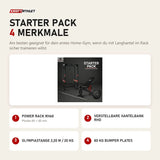 Titanium Strength Starter Pack mit 4 Merkmalen: Power Rack RH60, Verstellbare Hantelbank RHD, Olympiastange 2,20 m / 20 kg, 80 kg Bumper Plates