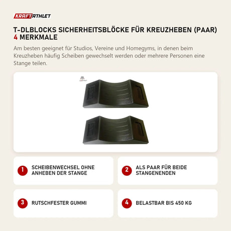 Titanium Strength T-DLBLOCKS Sicherheitsblöcke für Kreuzheben (Paar) mit 4 Merkmalen: Scheibenwechsel ohne Anheben der Stange, Als Paar für beide Stangenenden, Rutschfester Gummi, Belastbar bis 450 kg