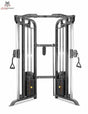 Titanium Strength TAP Doppel-Kabelzugstation in Frontansicht mit zwei Gewichtsstapeln und Griffen