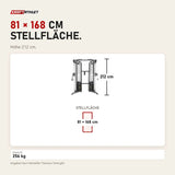 Maßbild Titanium Strength TAP Doppel-Kabelzugstation: Stellfläche 81 × 168 cm, Höhe 212 cm