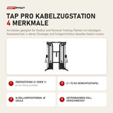 Titanium Strength TAP PRO Kabelzugstation mit 4 Merkmalen: Übersetzung 2:1 oder 1:1, 2 × 72 kg Gewichtsstapel, 16 Rollenpositionen je Säule, Seitenrahmen voll verschweißt