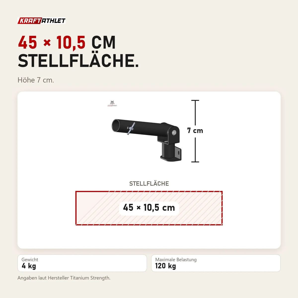 Maßbild Titanium Strength TBAR Landmine T-Bar Trainer: Stellfläche 45 × 10,5 cm, Höhe 7 cm