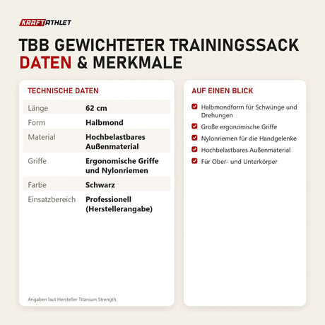 Technische Daten und Merkmale von Titanium Strength TBB Gewichteter Trainingssack als Tabelle