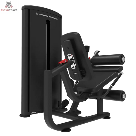 Titanium Strength TF1 Beinbeuger und Beinstrecker im Detail: Rückenlehne, Beinrolle und Einstellskala
