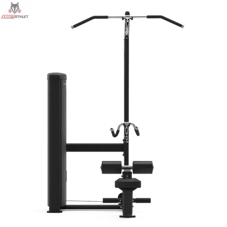 Titanium Strength TF6 Lat Pulldown & Row in Frontansicht mit breiter Latzugstange über dem Sitz, schwarz