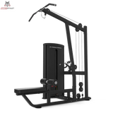 Titanium Strength TF6 Lat Pulldown & Row in Schrägansicht mit Latzugstange, Sitz und Beinpolster, schwarz
