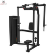 Titanium Strength TF7 Pec Fly und Rear Delt in Schrägansicht von links mit Gewichtsturm, Sitz und Schwenkarmen, schwarz