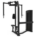 Titanium Strength TF7 Pec Fly und Rear Delt in Seitenansicht mit Kabelführung und Fußstütze, schwarz
