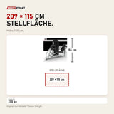 Maßbild Titanium Strength TF8 Leg Press: Stellfläche 209 × 115 cm, Höhe 156 cm