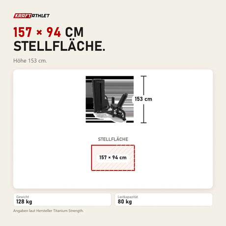 Maßbild Titanium Strength TF9 Abduktor-Adduktor: Stellfläche 157 × 94 cm, Höhe 153 cm