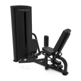 Titanium Strength TF9 Abduktor-Adduktor in Schrägansicht mit Sitz, Beinpolstern und Gewichtsturm, schwarz