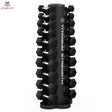 Titanium Strength TH10 Hex-Hantelset 1–10 kg mit Rack, vertikale Lagerung Draufsicht