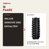 Frage und Antwort zu Titanium Strength TH10 Hex-Hantelset 1–10 kg mit vertikalem Rack: Welche Gewichte sind enthalten?