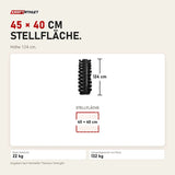 Maßbild Titanium Strength TH10 Hex-Hantelset 1–10 kg mit vertikalem Rack: Stellfläche 45 × 40 cm, Höhe 124 cm
