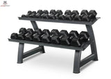 Titanium Strength TH20 Hex-Hantelset 2–20 kg mit Rack in der Seitenansicht mit Hanteln auf beiden Ablagen