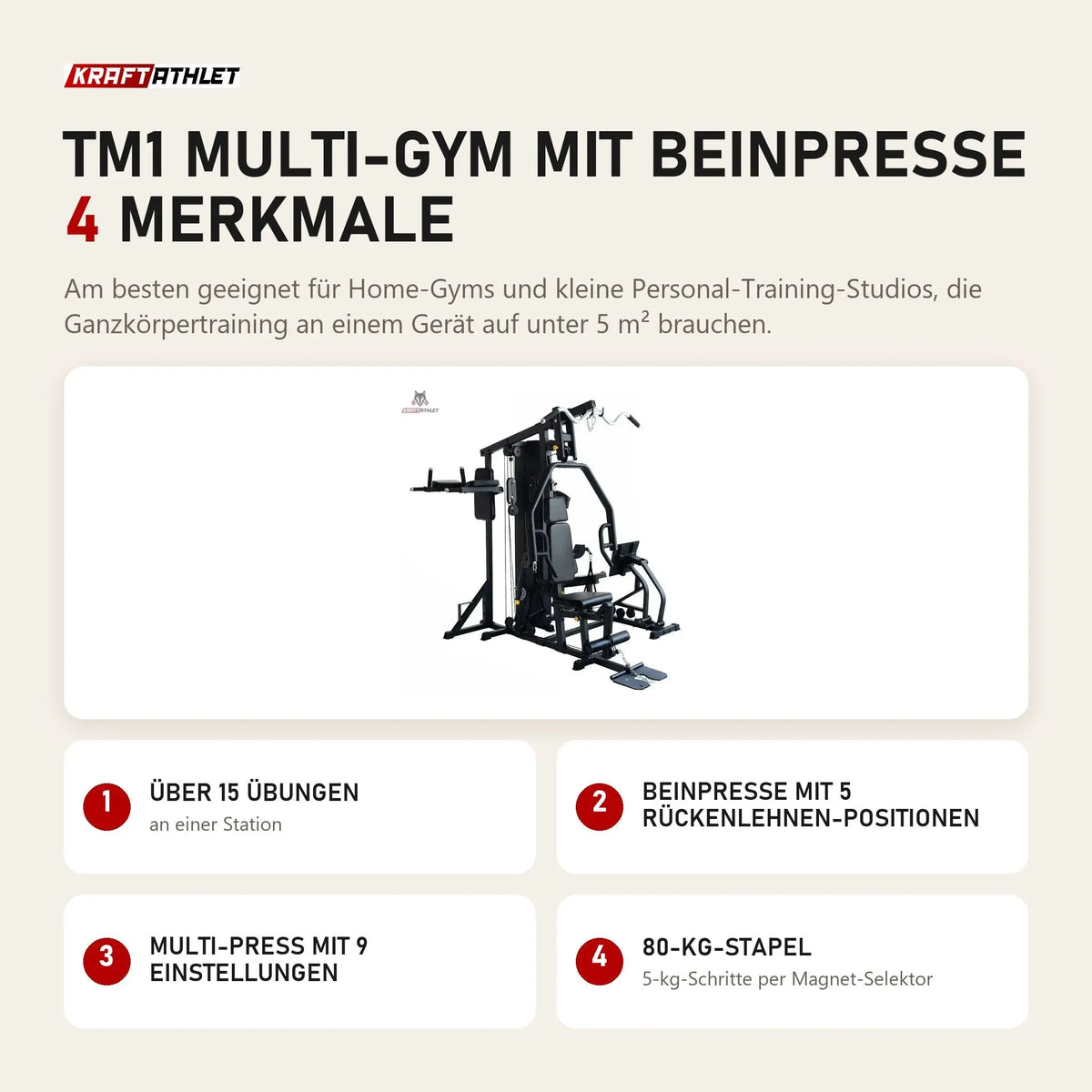 Titanium Strength TM1 Multi-Gym mit Beinpresse mit 4 Merkmalen: Über 15 Übungen, Beinpresse mit 5 Rückenlehnen-Positionen, Multi-Press mit 9 Einstellungen, 80-kg-Stapel