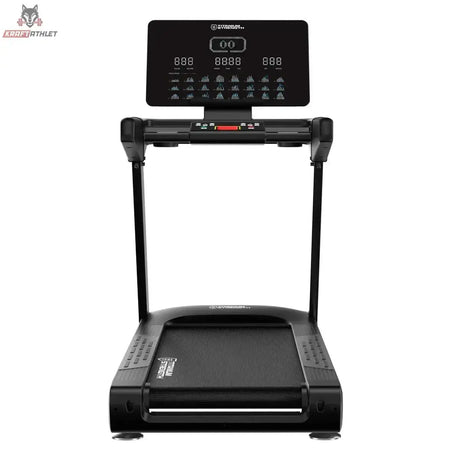 Titanium Strength TM1150 LED Laufband Pro Series in Schwarz, Frontansicht mit Konsole und Handläufen