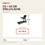 Maßbild Titanium Strength TM1150 LED Laufband Pro Series: Stellfläche 216 × 88 cm, Höhe 162 cm